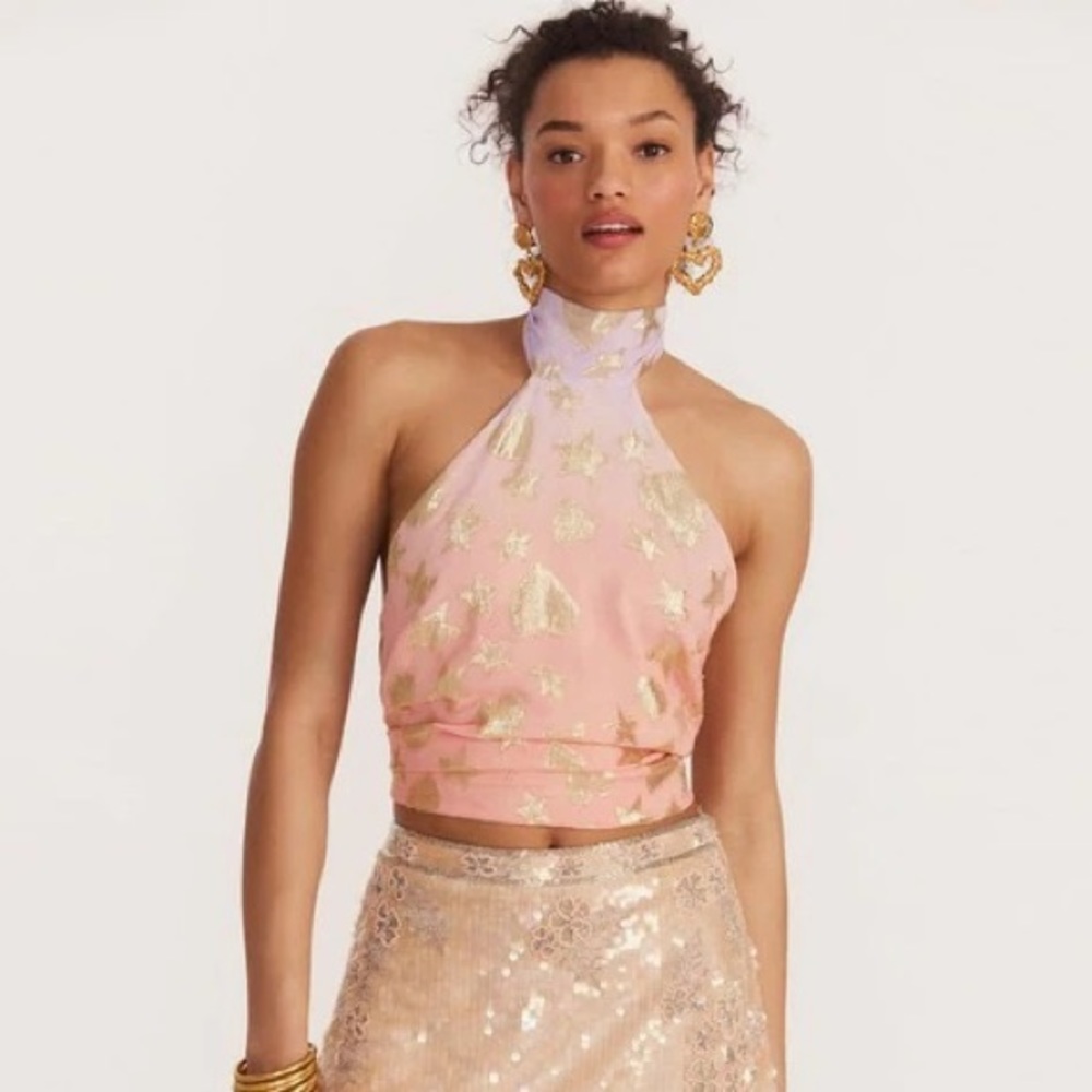 NWT LoveShackFancy Exclusive Boca Handkerchief Top in Sunset Ombré Orange XS + L